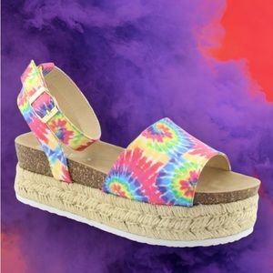 Rainbow Tie Dye Espadrille Wedge Sandals